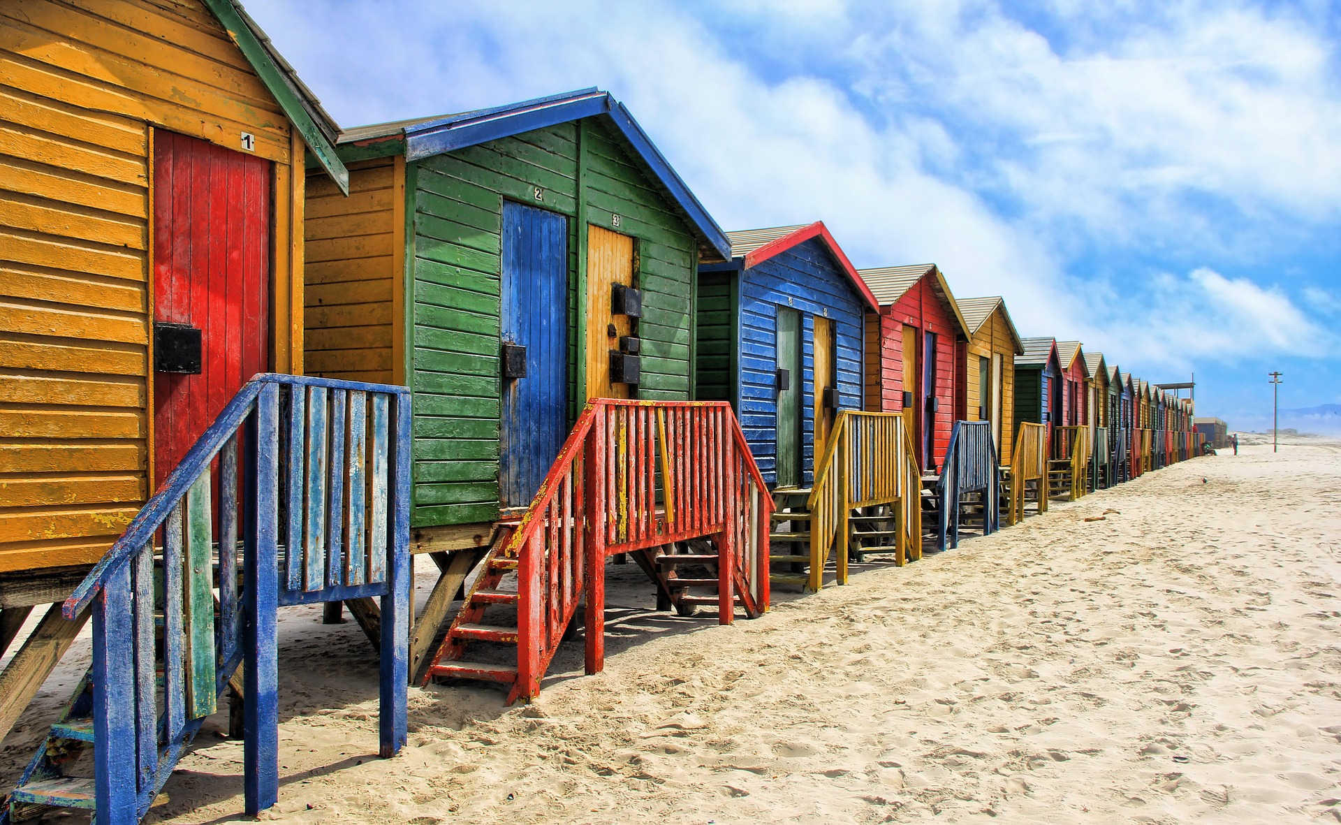 The brightly colored beach houses at Muizenberg beach near Cape Town South Africa