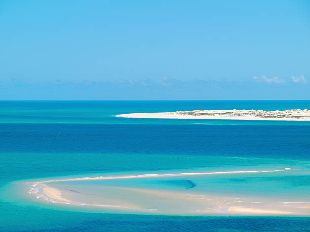 High angle view over some islands in the Bazaruto Archipelago near Vilankulos in Mozambique